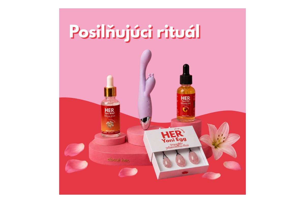 Katalógová zostava AboutHer s HER Bugs Bunny a produktmi intímnej starostlivosti.