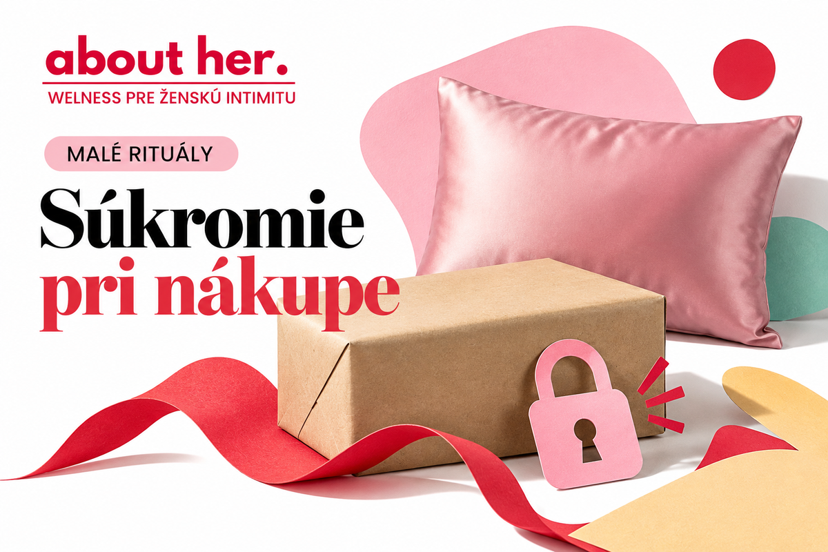 Súkromie pri nákupe: neoznačená krabica, papierový zámok a ružový vankúš.