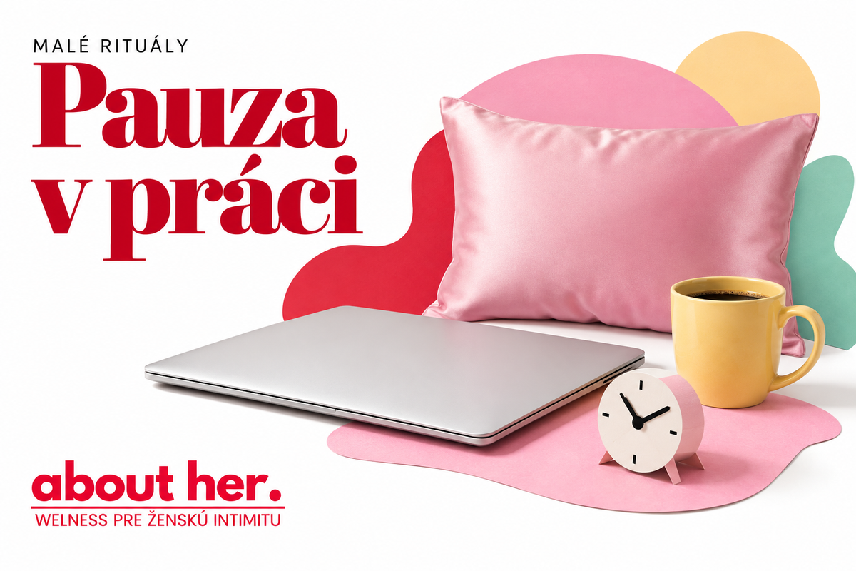 Ružový vankúš a predmety pripomínajúce prestávku v pracovnom dni.